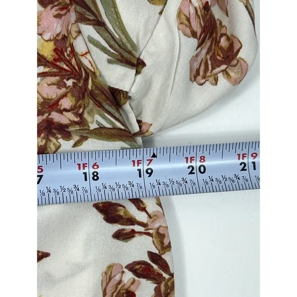 H&M Size 8 Women White Brown Floral Long Sleeve Button-Up Front Tie Top Blouse - Picture 8 of 10